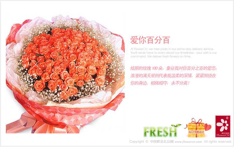 2012七夕情人节礼物推荐:粉红（或红色）玫瑰100枝，满天星环绕。_爱你百分百