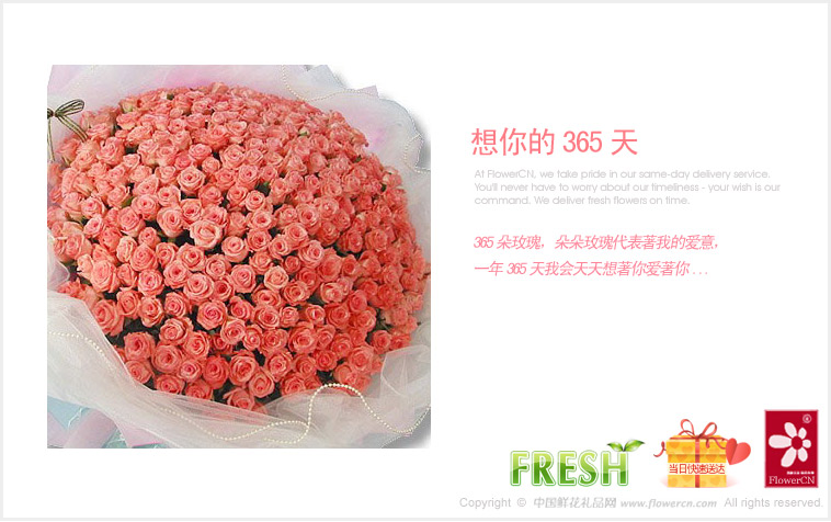 2012七夕情人节礼物推荐:365朵玫瑰（红、粉、白颜色可选）。_想你的365天