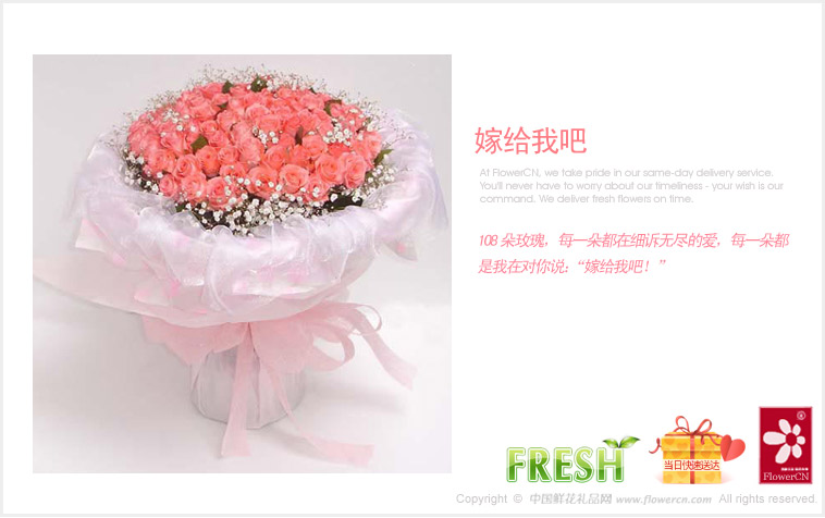 2012七夕情人节礼物推荐:108枝粉（或红）玫瑰（长柄），配满天星。_嫁给我吧